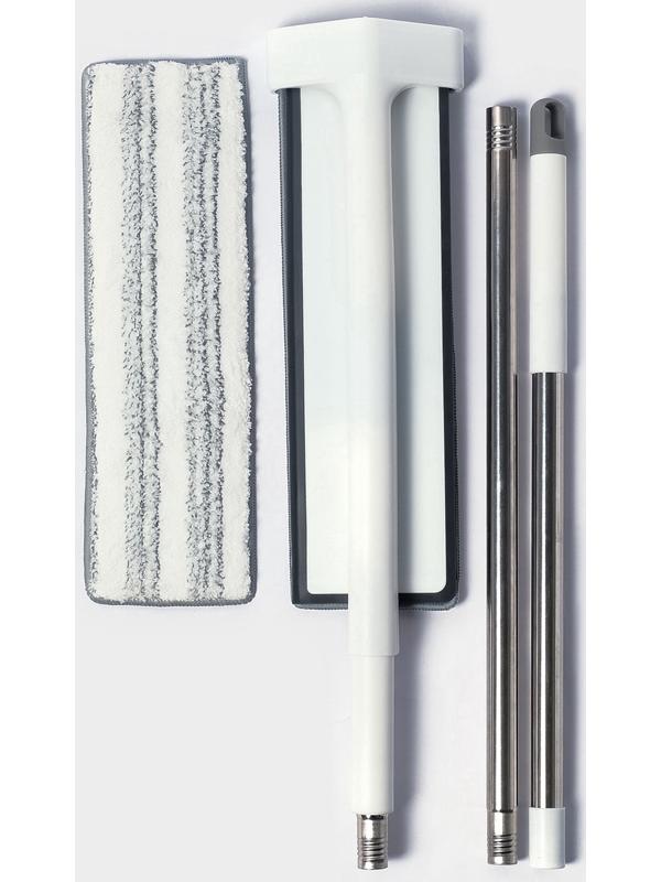 Швабра с отжимом, противоударная, со сгоном, стальная ручка, 2 профессиональные насадки, 36×11×130 см