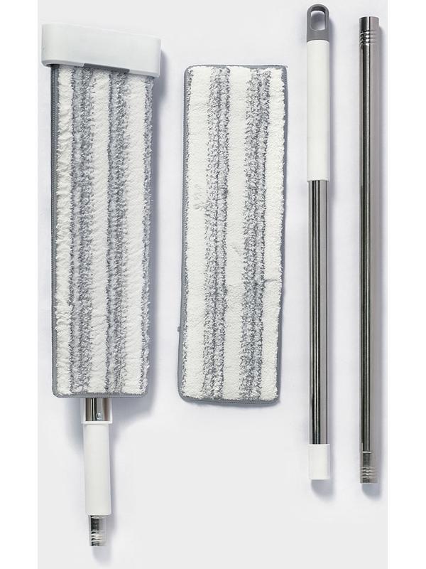 Швабра с отжимом, противоударная, со сгоном, стальная ручка, 2 профессиональные насадки, 36×11×130 см