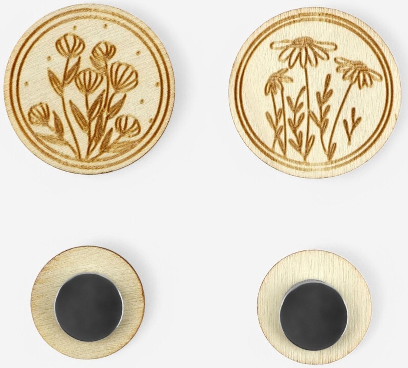 Игольница «Цветы», с магнитом, круглая, d=3 см, набор 2 шт., деревянная