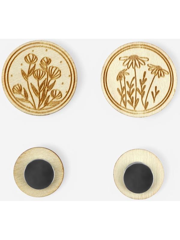 Игольница «Цветы», с магнитом, круглая, d=3 см, набор 2 шт., деревянная