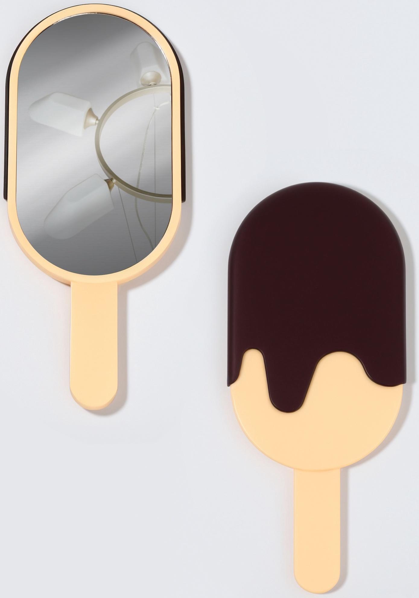 Зеркало с ручкой «Мороженое», зеркальная поверхность 6.7×12 см, бежевое