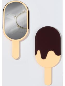 Зеркало с ручкой «Мороженое», зеркальная поверхность 6.7×12 см, бежевое