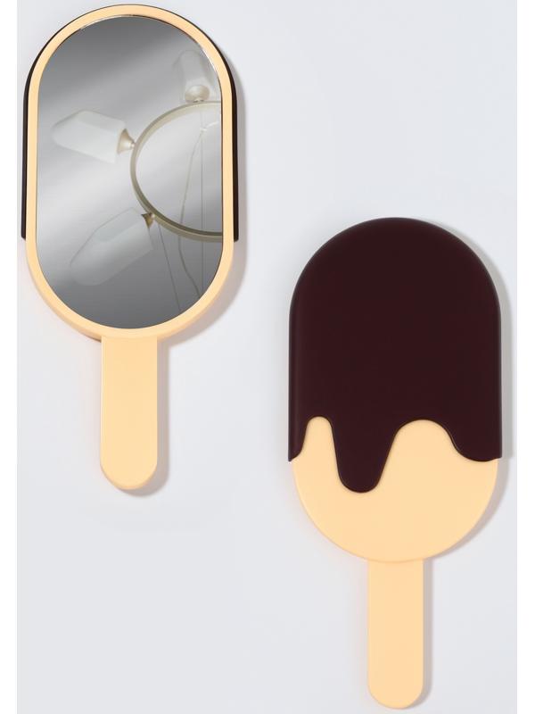Зеркало с ручкой «Мороженое», зеркальная поверхность 6.7×12 см, бежевое