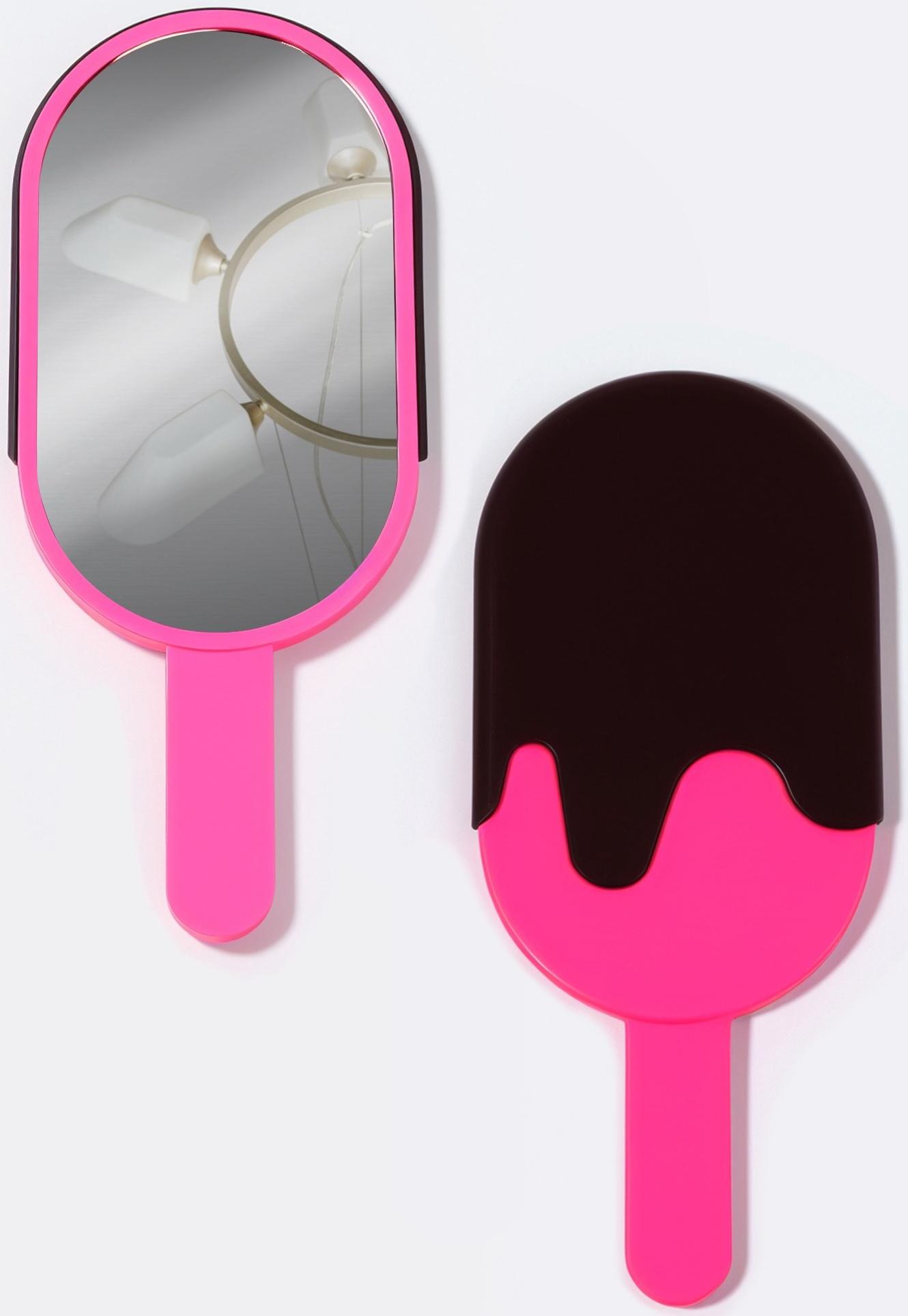 Зеркало с ручкой «Мороженое», зеркальная поверхность 6.7×12 см, розовое