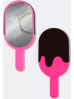 Зеркало с ручкой «Мороженое», зеркальная поверхность 6.7×12 см, розовое