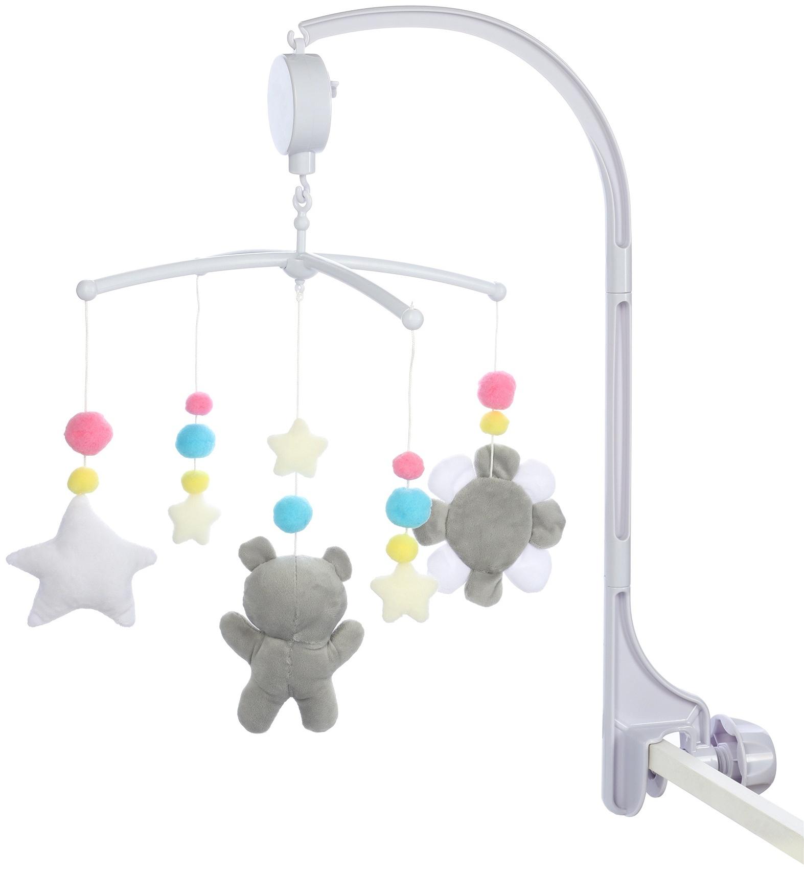Мобиль музыкальный на кроватку «Забавный мишка», звук, серый