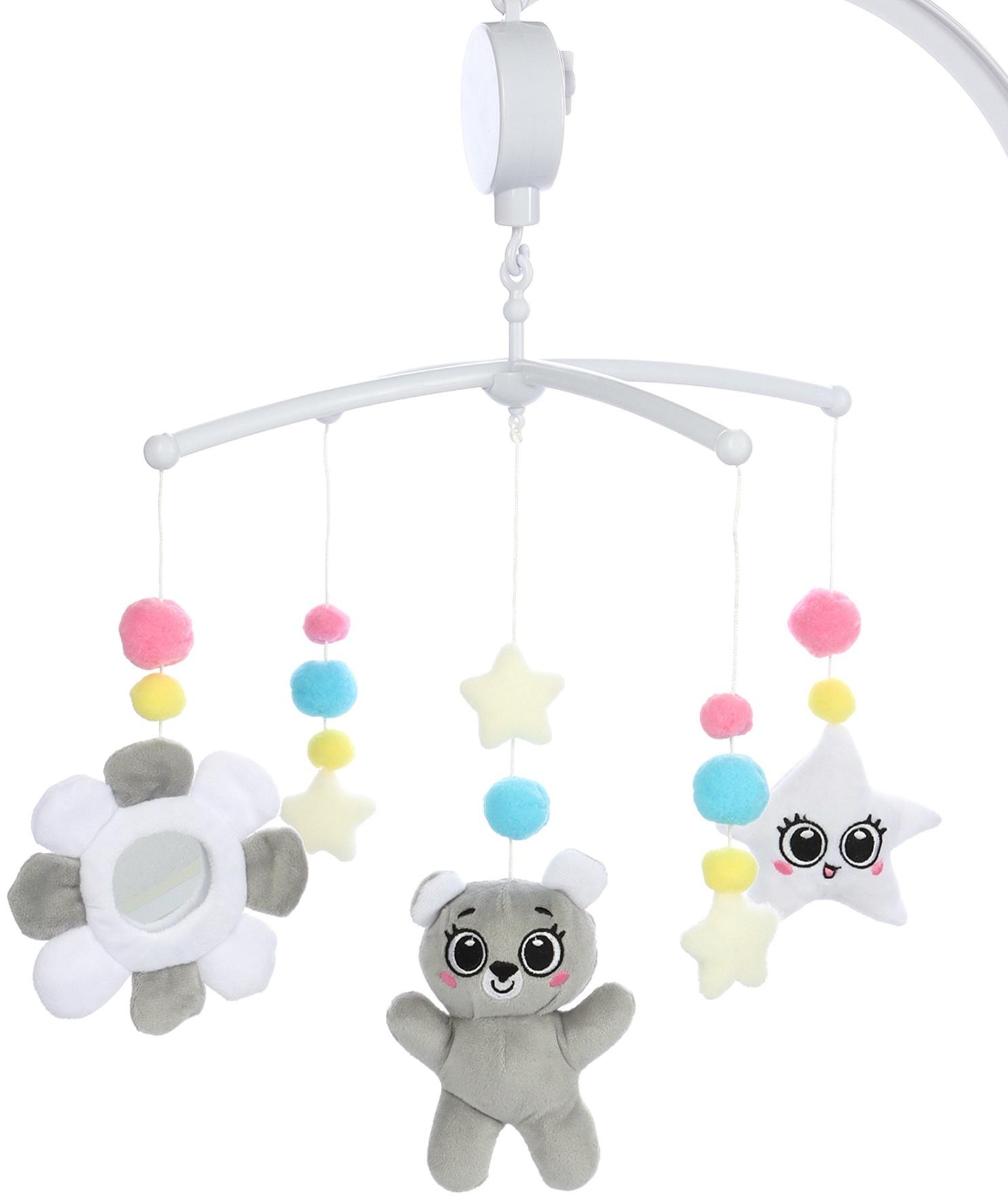 Мобиль музыкальный на кроватку «Забавный мишка», звук, серый