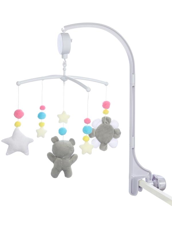 Мобиль музыкальный на кроватку «Забавный мишка», звук, серый