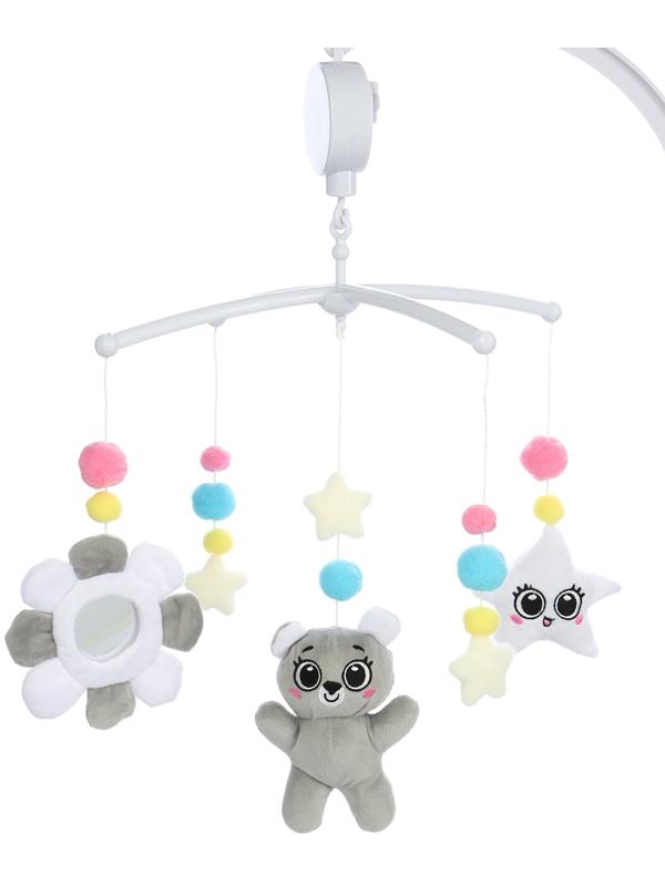 Мобиль музыкальный на кроватку «Забавный мишка», звук, серый