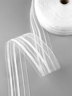 Шторная лента, фиксированная сборка, органза, 60 мм, 50±1 м, 2 шнура, белая