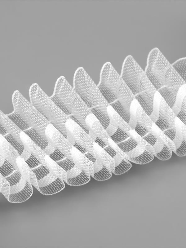 Шторная лента, фиксированная сборка, органза, 60 мм, 50±1 м, 2 шнура, белая