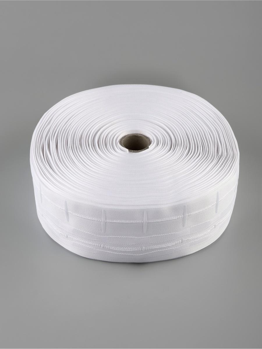 Шторная лента, фиксированная сборка, матовая, 60 мм, 50±1 м, 2 шнура, белая