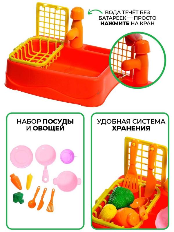 Игровой набор «Чистая кухня», функциональная раковина, посуда, продукты