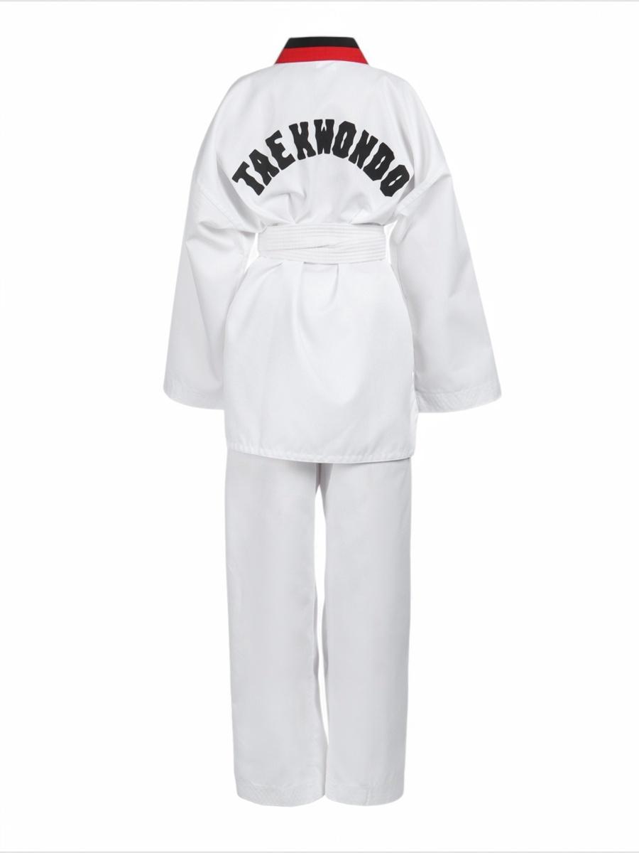 Добок (кимоно) для Тхэквондо, белый, черно-красный ворот, детский, размер 120