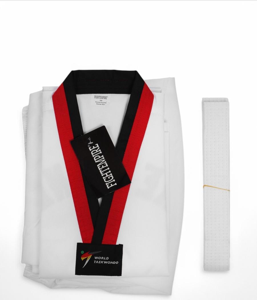 Добок (кимоно) для Тхэквондо, белый, черно-красный ворот, детский, размер 120