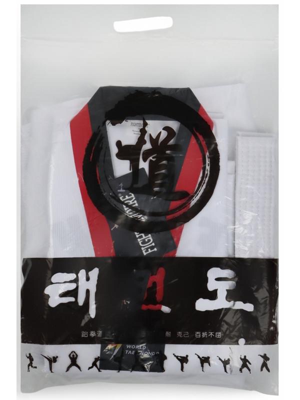 Добок (кимоно) для Тхэквондо, белый, черно-красный ворот, детский, размер 120