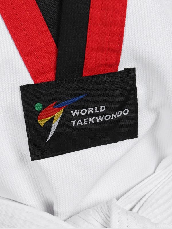Добок (кимоно) для Тхэквондо, белый, черно-красный ворот, детский, размер 120
