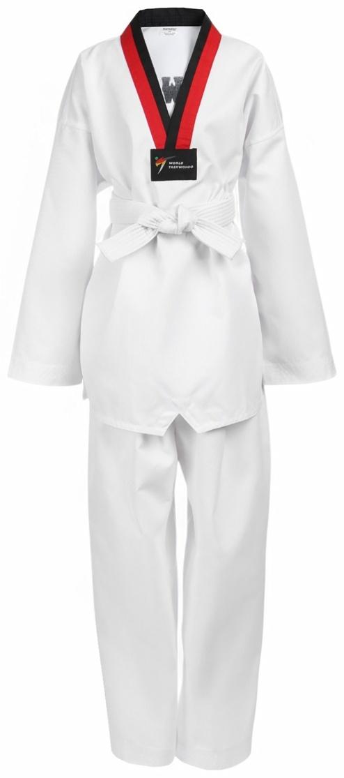 Добок (кимоно) для Тхэквондо, белый, черно-красный ворот, детский, размер 130