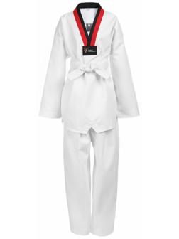 Добок (кимоно) для Тхэквондо, белый, черно-красный ворот, детский, размер 130