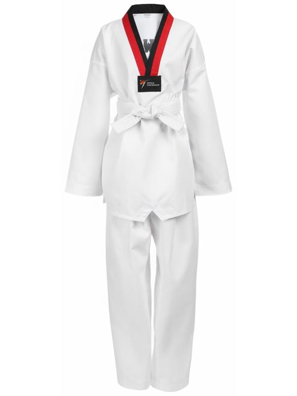 Добок (кимоно) для Тхэквондо, белый, черно-красный ворот, детский, размер 130