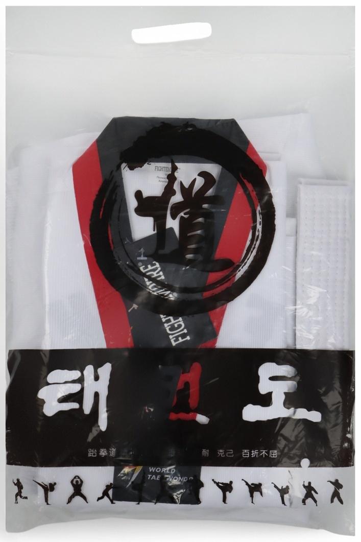 Добок (кимоно) для Тхэквондо, белый, черно-красный ворот, детский, размер 140