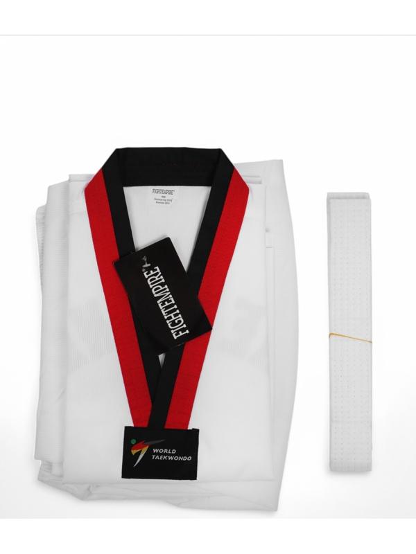 Добок (кимоно) для Тхэквондо, белый, черно-красный ворот, детский, размер 140