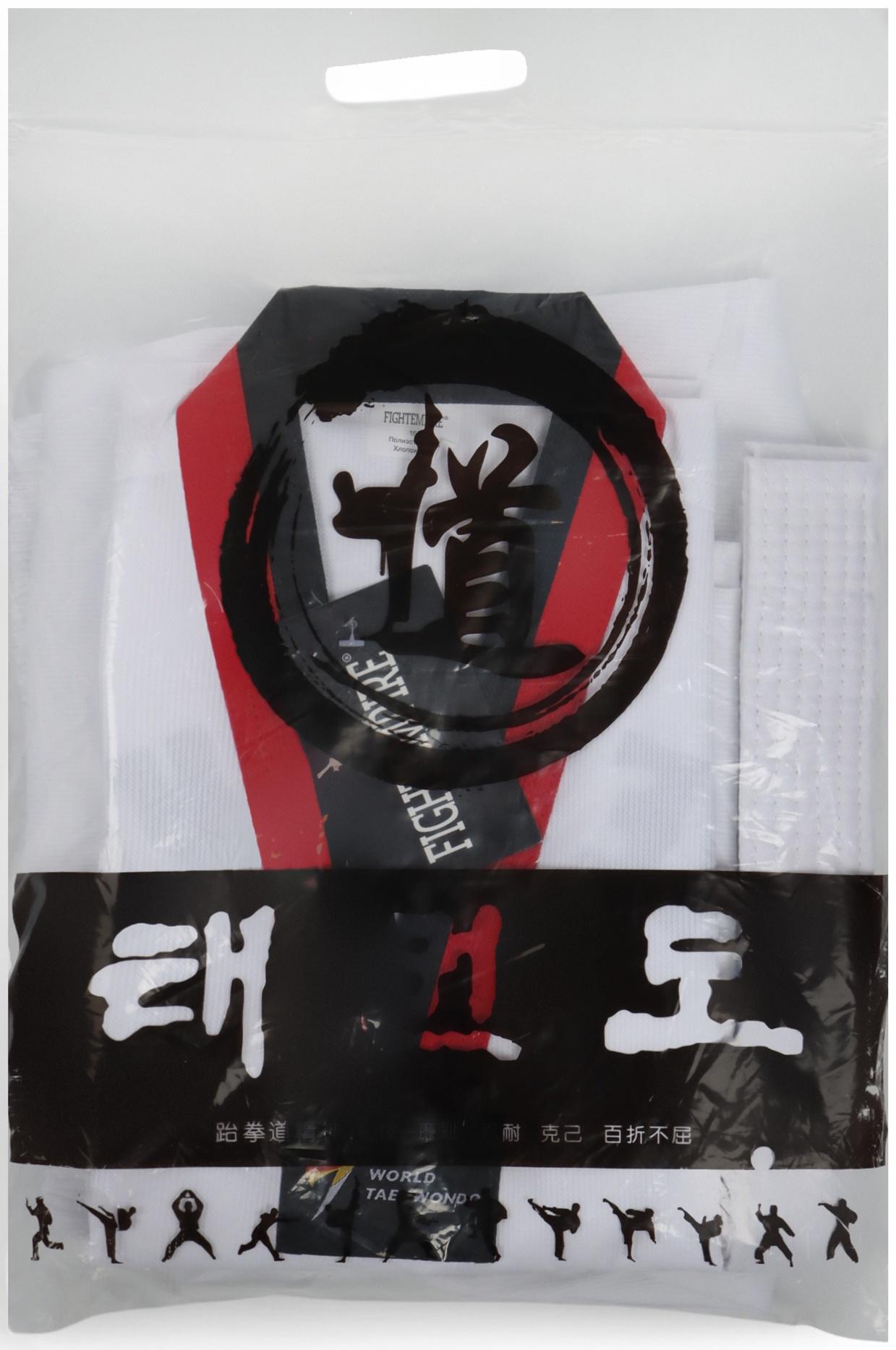 Добок (кимоно) для Тхэквондо, размер 150, детский, белый, чёрно-красный ворот