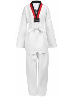 Добок (кимоно) для Тхэквондо, размер 150, детский, белый, чёрно-красный ворот
