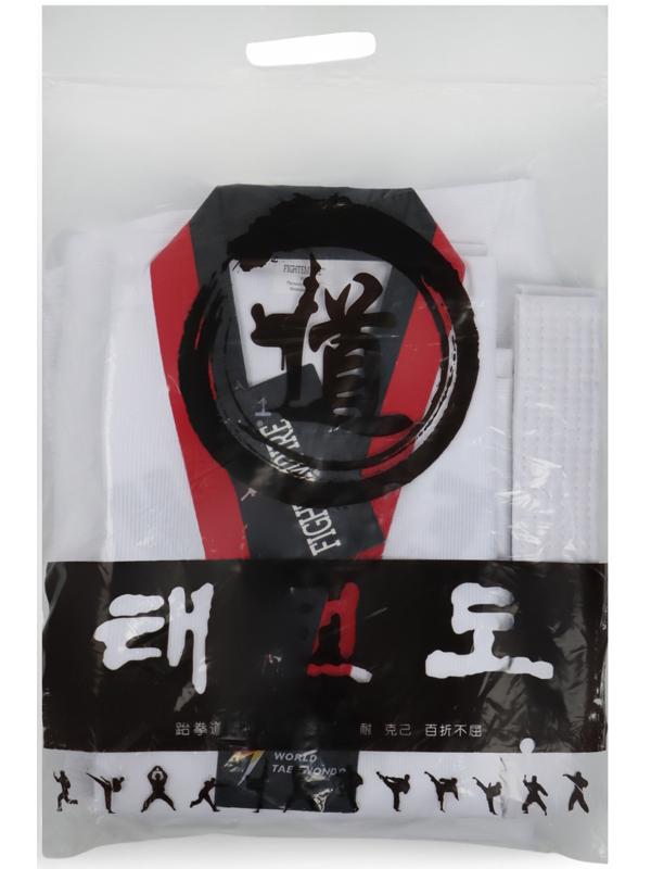 Добок (кимоно) для Тхэквондо, размер 150, детский, белый, чёрно-красный ворот