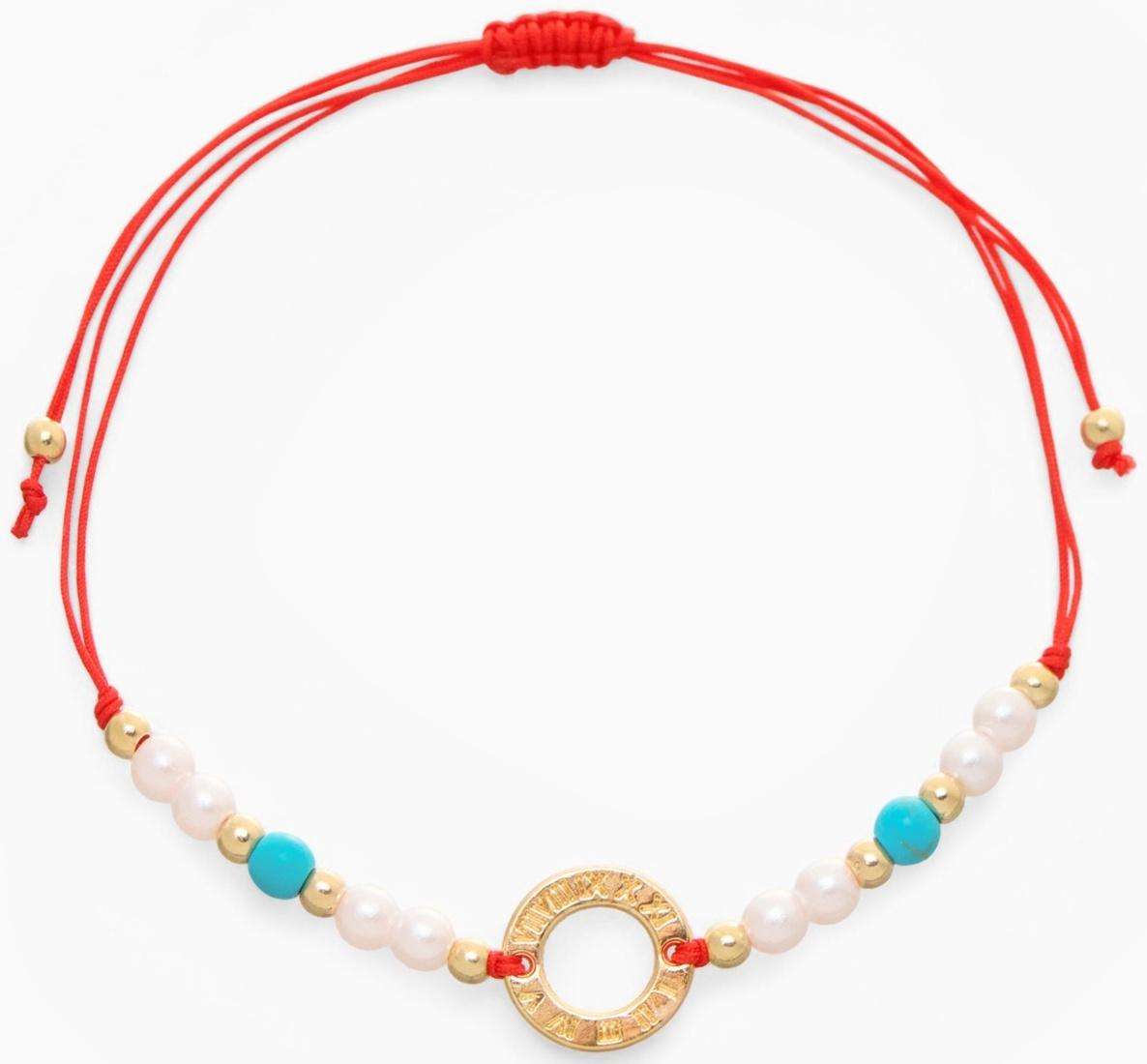 Браслет-оберег «Красная нить» женский, защита, кольцо мини, голубо-белый в золоте, d=6