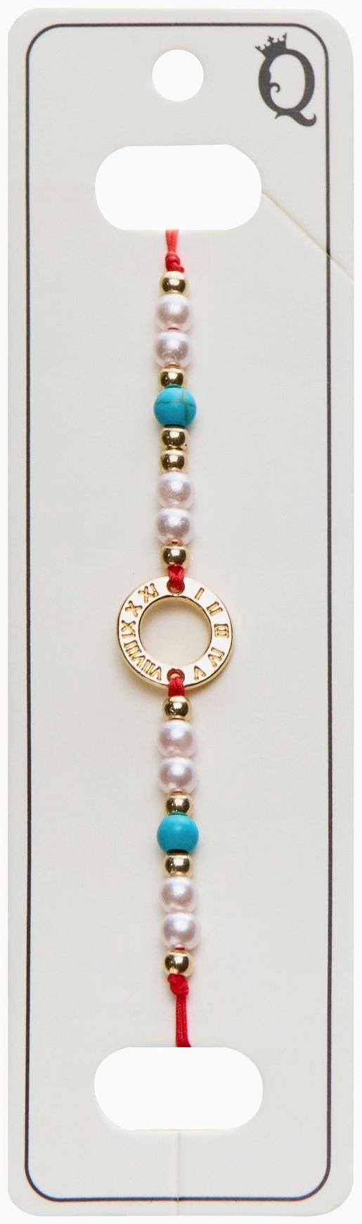 Браслет-оберег «Красная нить» женский, защита, кольцо мини, голубо-белый в золоте, d=6