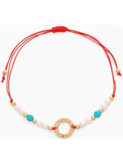 Браслет-оберег «Красная нить» женский, защита, кольцо мини, голубо-белый в золоте, d=6