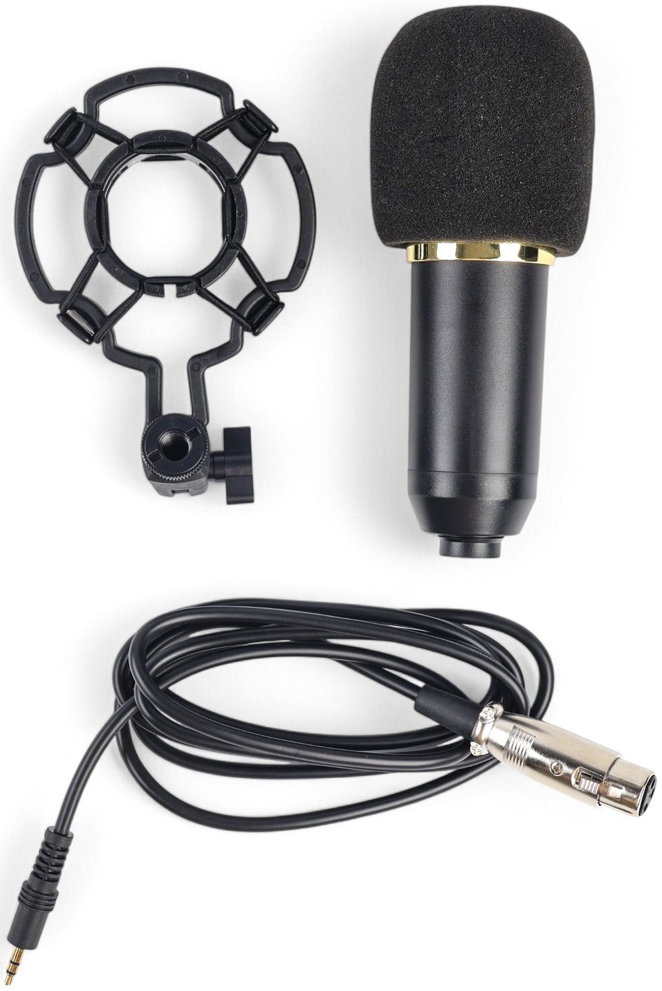 Микрофон конденсаторный Music Life золотой: кабель, ветрозащита, стойка