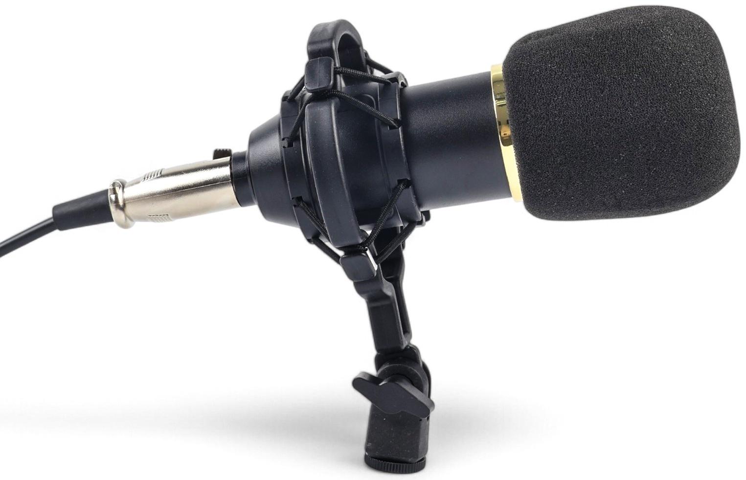 Микрофон конденсаторный Music Life золотой: кабель, ветрозащита, стойка