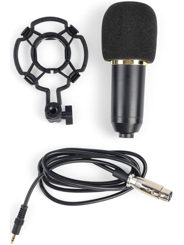 Микрофон конденсаторный Music Life золотой: кабель, ветрозащита, стойка