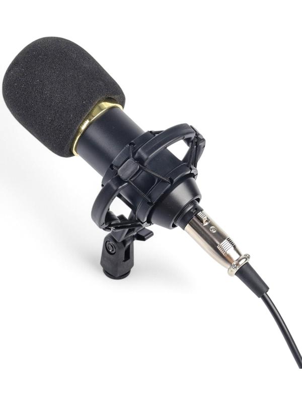 Микрофон конденсаторный Music Life золотой: кабель, ветрозащита, стойка