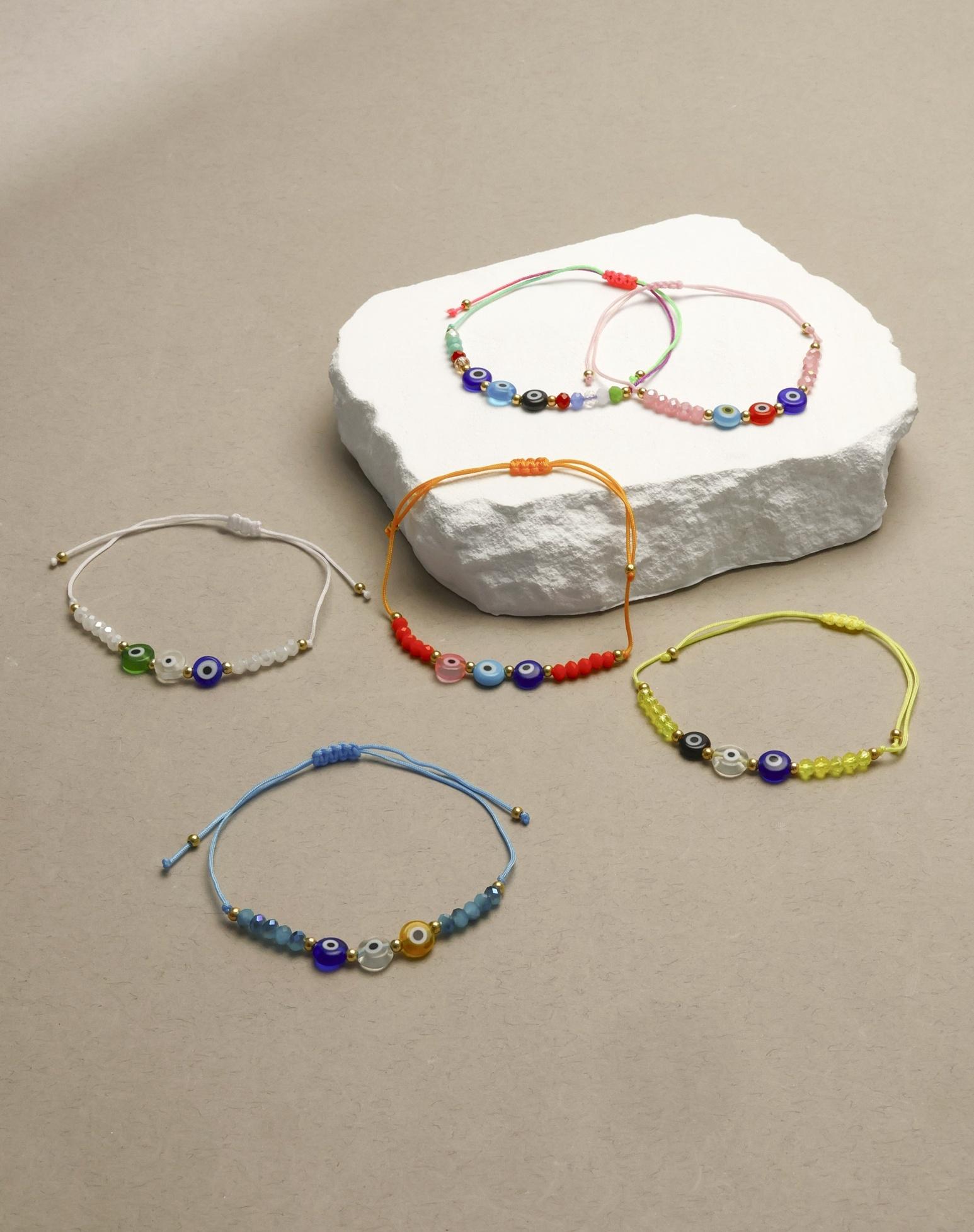 Браслет-оберег «Глазик» ассорти (неделимая фасовка 12 шт., цена за шт.), цветной в серебре