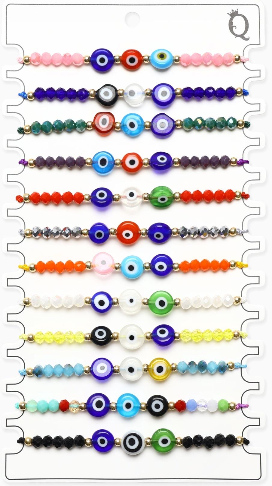 Браслет-оберег «Глазик» ассорти (неделимая фасовка 12 шт., цена за шт.), цветной в серебре