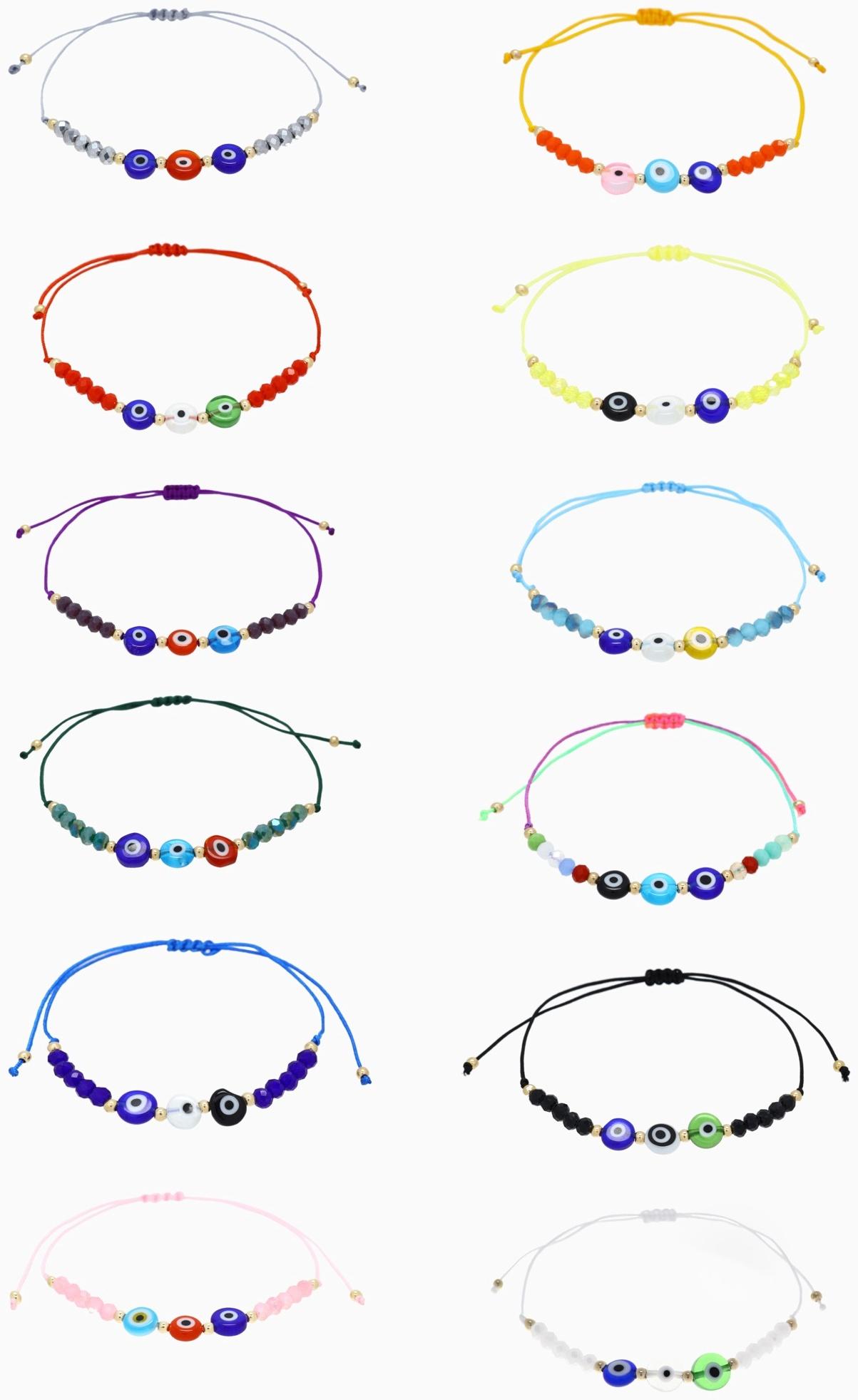 Браслет-оберег «Глазик» ассорти (неделимая фасовка 12 шт., цена за шт.), цветной в серебре