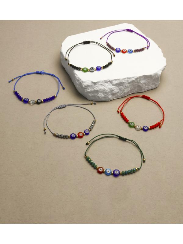 Браслет-оберег «Глазик» ассорти (неделимая фасовка 12 шт., цена за шт.), цветной в серебре