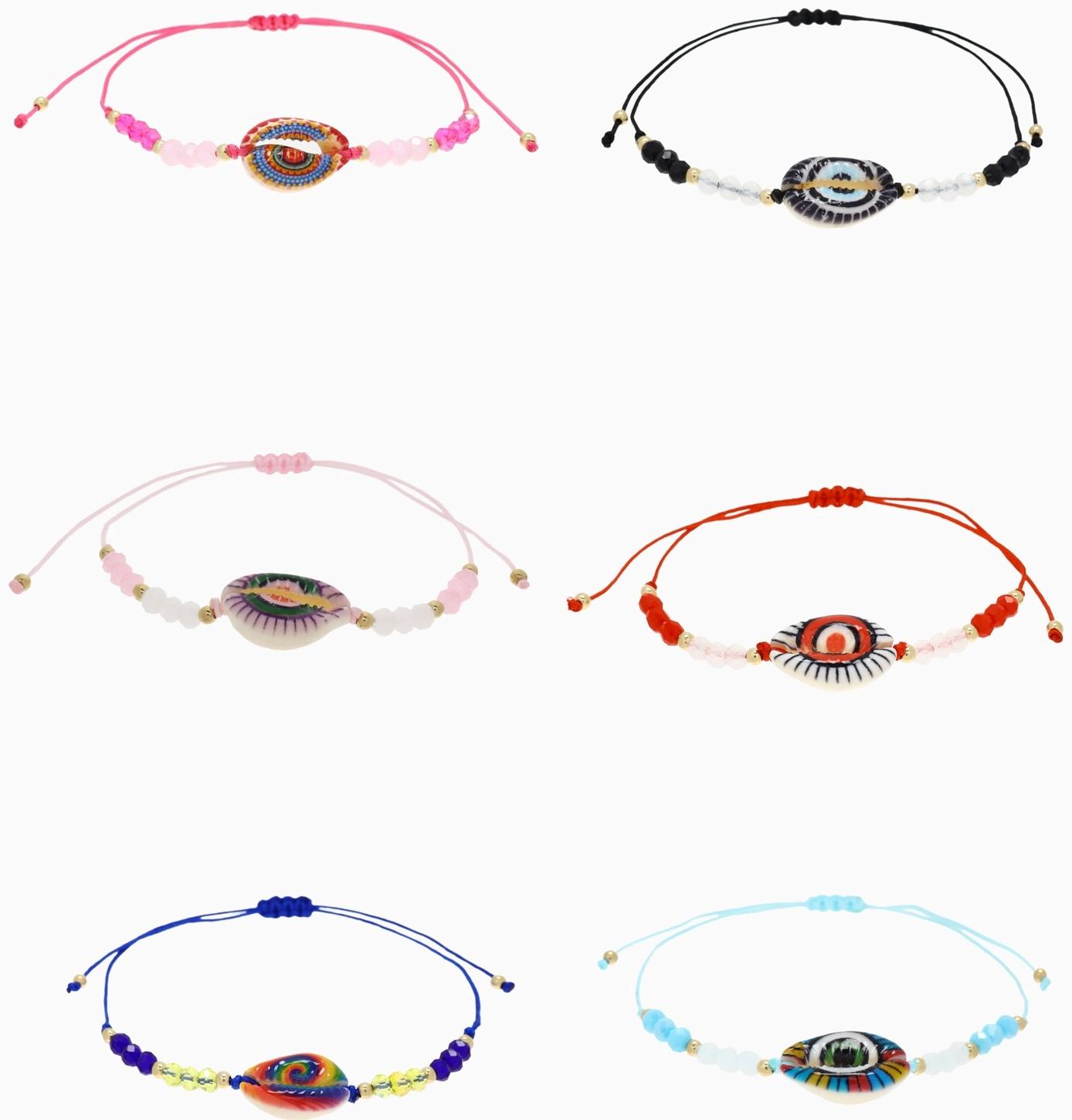 Браслет-оберег «Глазик» ракушка (неделимая фасовка 12 шт., цена за шт.), цветной в золоте