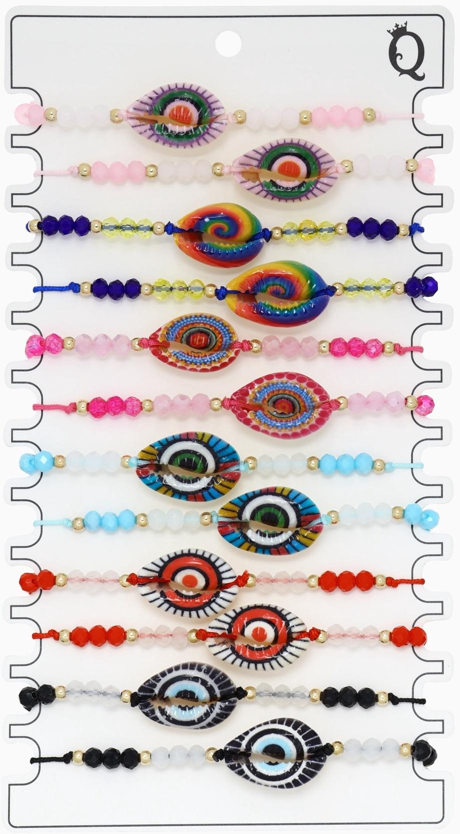 Браслет-оберег «Глазик» ракушка (неделимая фасовка 12 шт., цена за шт.), цветной в золоте