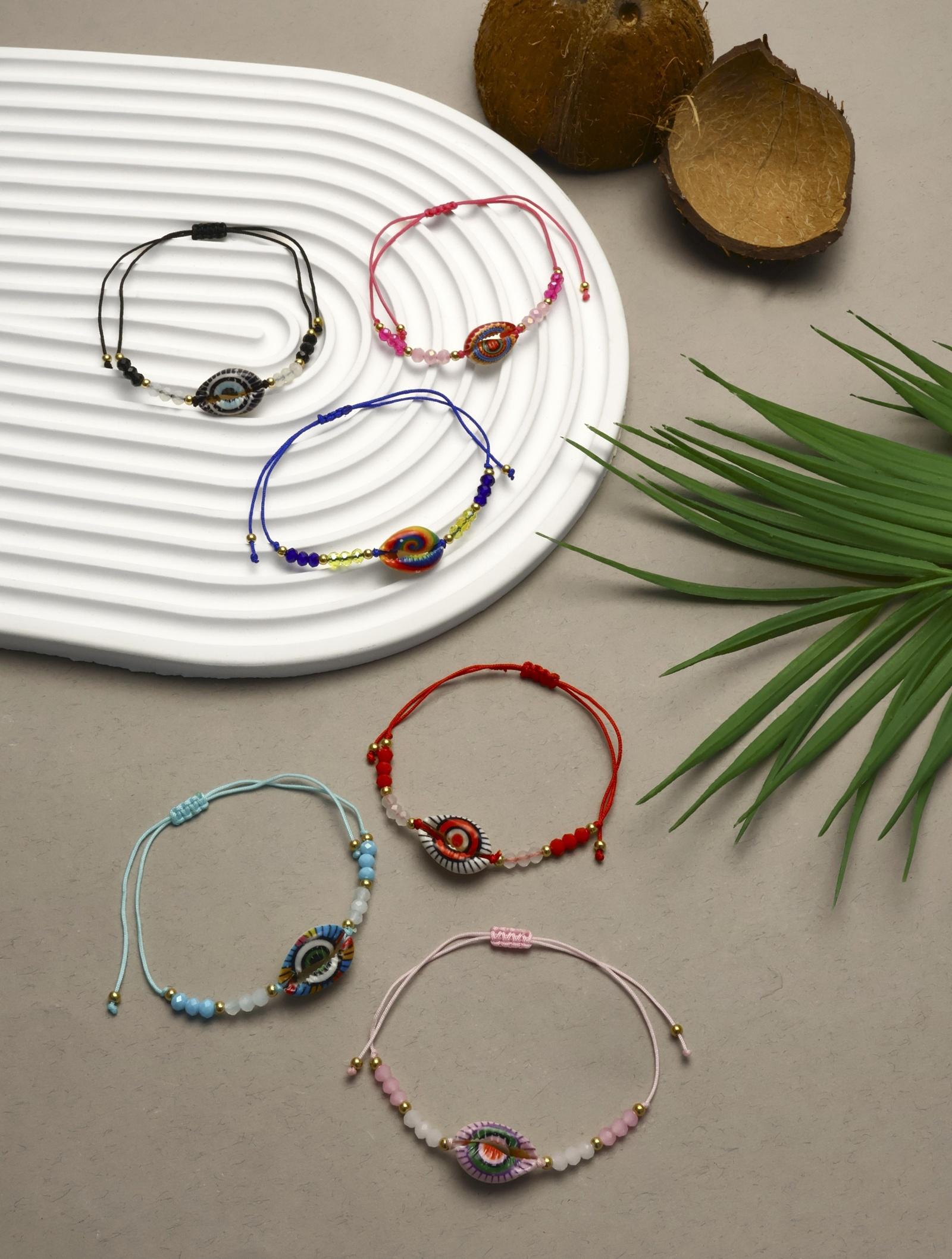 Браслет-оберег «Глазик» ракушка (неделимая фасовка 12 шт., цена за шт.), цветной в золоте