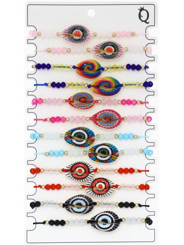 Браслет-оберег «Глазик» ракушка (неделимая фасовка 12 шт., цена за шт.), цветной в золоте