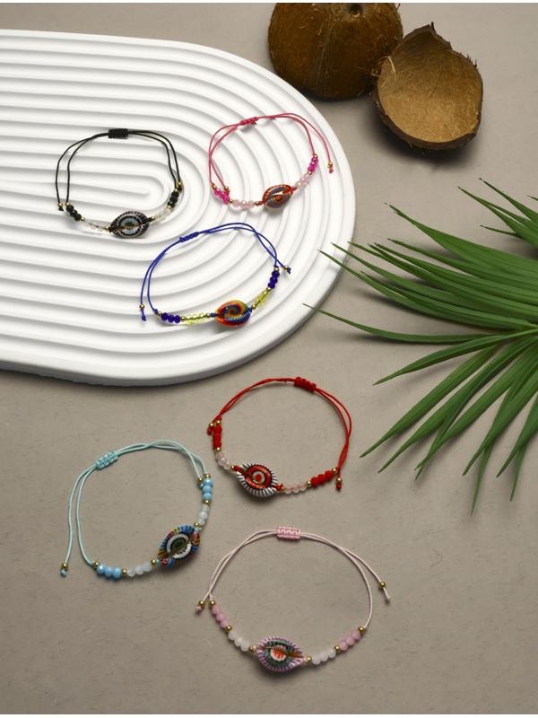 Браслет-оберег «Глазик» ракушка (неделимая фасовка 12 шт., цена за шт.), цветной в золоте