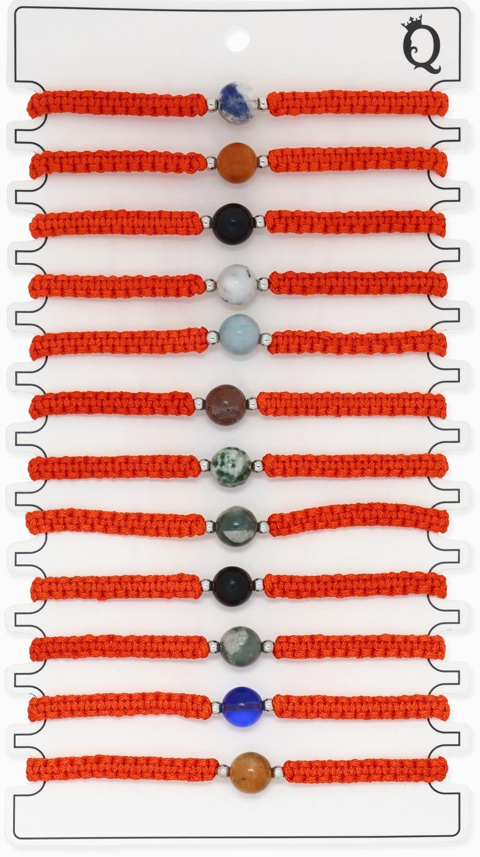 Браслет-оберег «Красная нить» шар №8 (неделимая фасовка 12 шт., цена за шт.), цветной в серебре