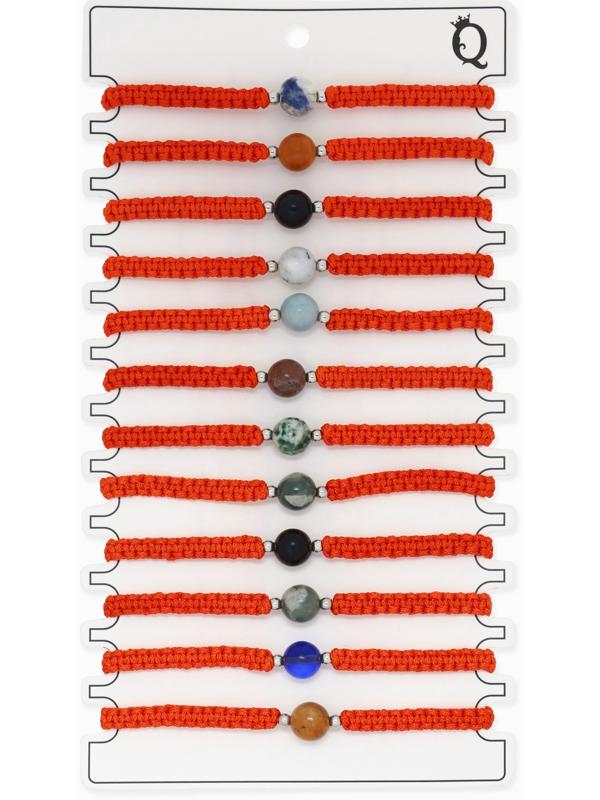 Браслет-оберег «Красная нить» шар №8 (неделимая фасовка 12 шт., цена за шт.), цветной в серебре