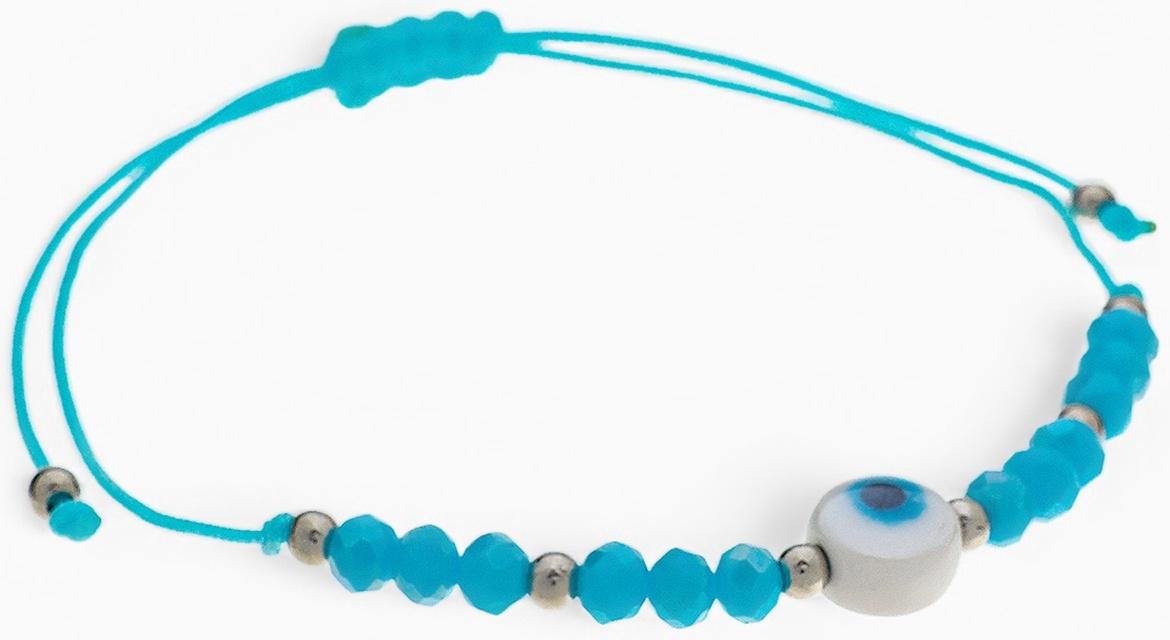 Браслет-оберег «Глазик» на нити, голубой в серебре