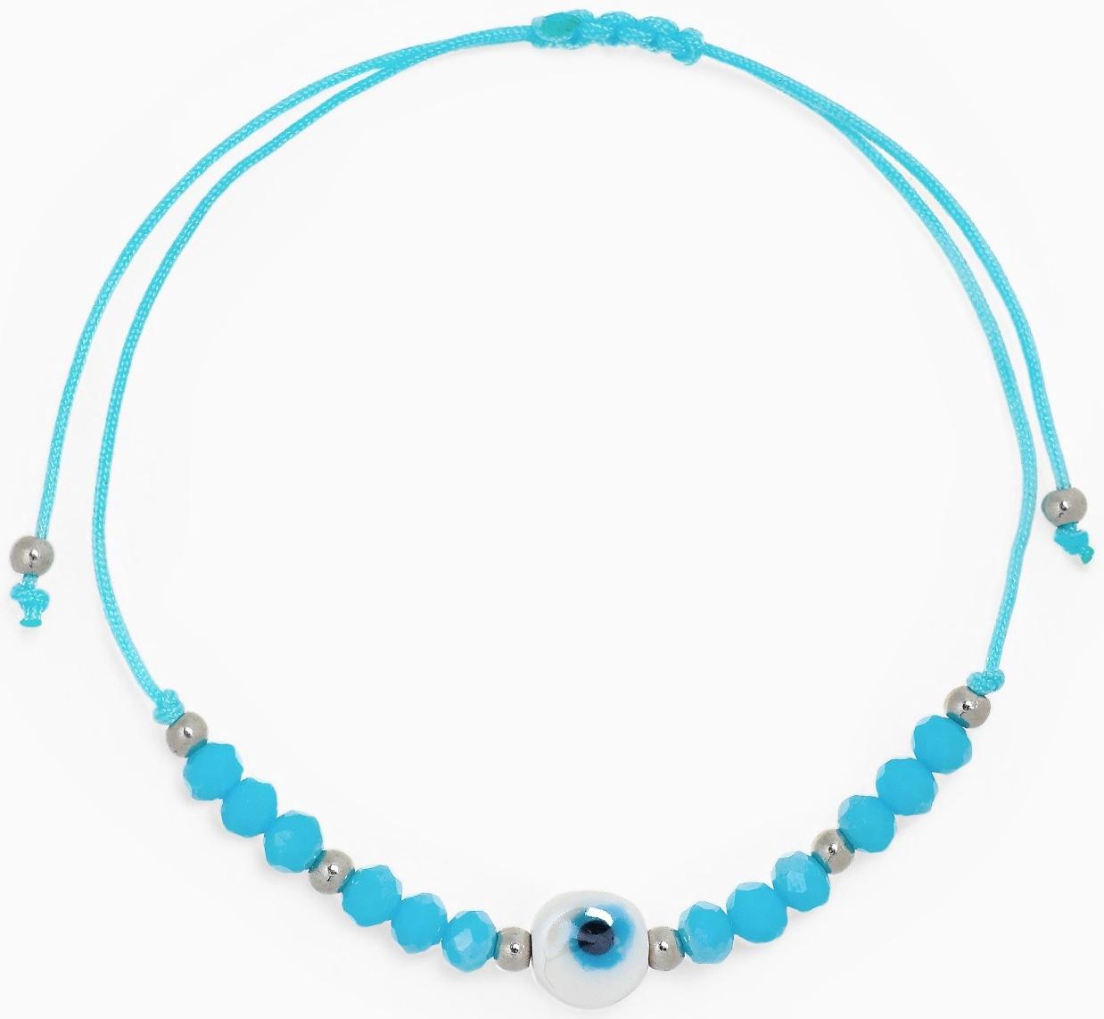 Браслет-оберег «Глазик» на нити, голубой в серебре