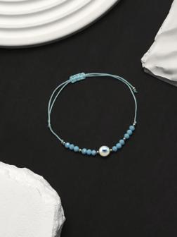 Браслет-оберег «Глазик» на нити, голубой в серебре